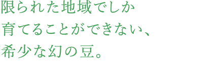 限られた地域でしか育てることができない、希少な幻の豆。