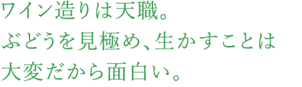 ワイン造りは天職。ぶどうを見極め、生かすことは大変だから面白い。