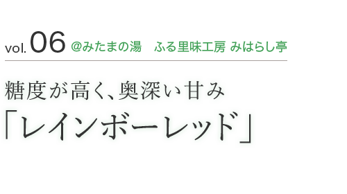 vol.06 @みたまの湯　ふる里味工房 みはらし亭 糖度が高く、奥深い甘み「レインボーレッド」