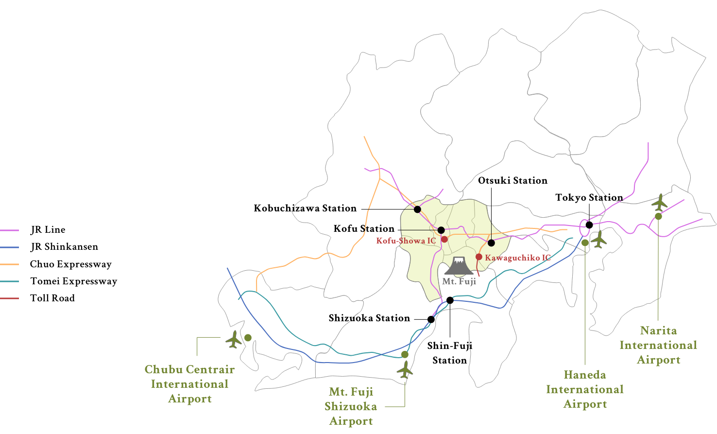 Location of Yamanashi Prefecture