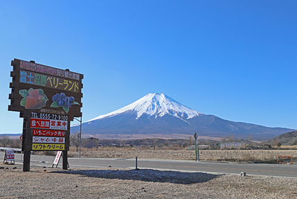 ハウスの外の雄大な富士山